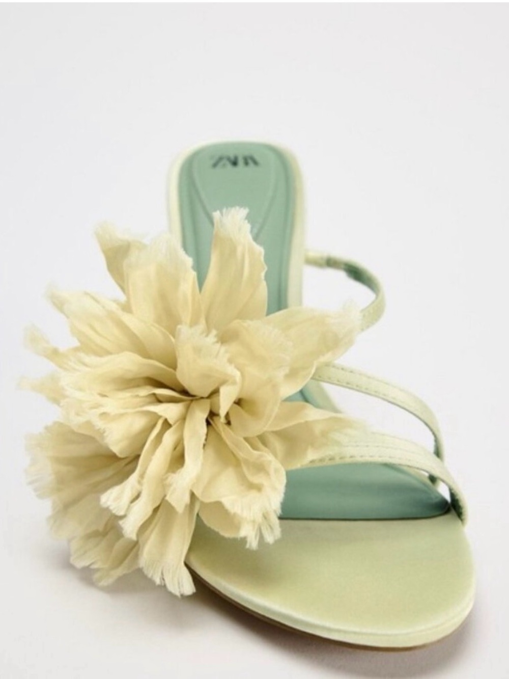 Zara Light Green/Yellow Floral High-Heel Slide Sandals with Sage Insole - Picture 2 of 7